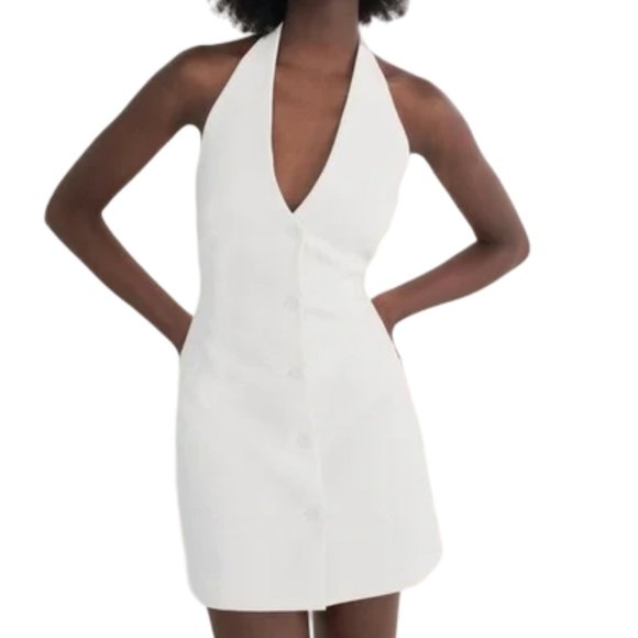 Zara white ruched halter neck dress Clearance